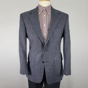 John Alexander Men's Tweed Sport Coat Blazer Navy Herringbone Lambs Wool 38R